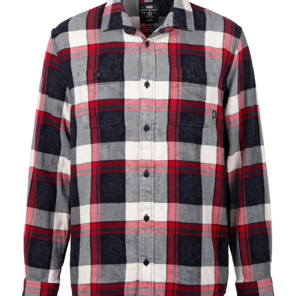 Vans Kyle Walker Rose Plaid Flannel Shirt Mens Large L Red Black White Skate